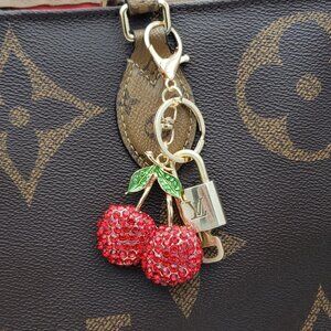 Louis Vuitton Gold Padlock Key 🔒 Authentic LV Charm + Unbranded Fruit Keychain